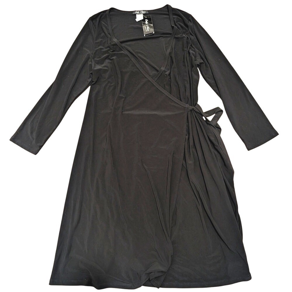 Only Nine‎ Dress Plus 1X Black Wrap Long Sleeved Career Work Wear NWT NEW
